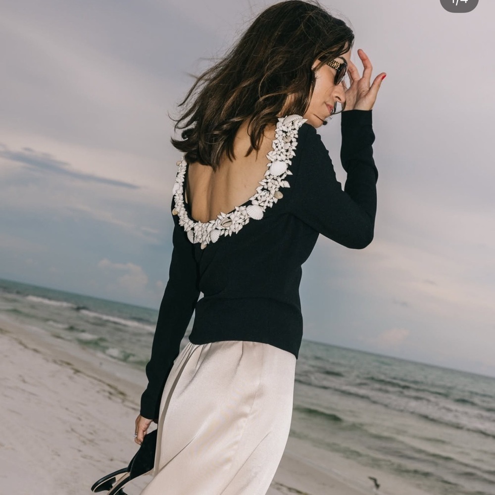 ANTONIO MELANI Seashell Crepe Boat Neck Long Sleeve M